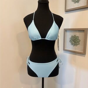 O'Neill Light Blue String Triangle Top & Skimpy Bottom Bikini NWT!